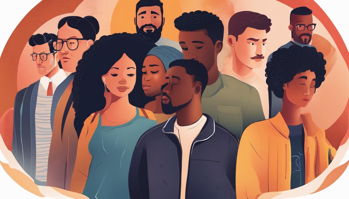 Illustration showing diverse individuals discussing mental health, emphasizing the need for support and understanding.